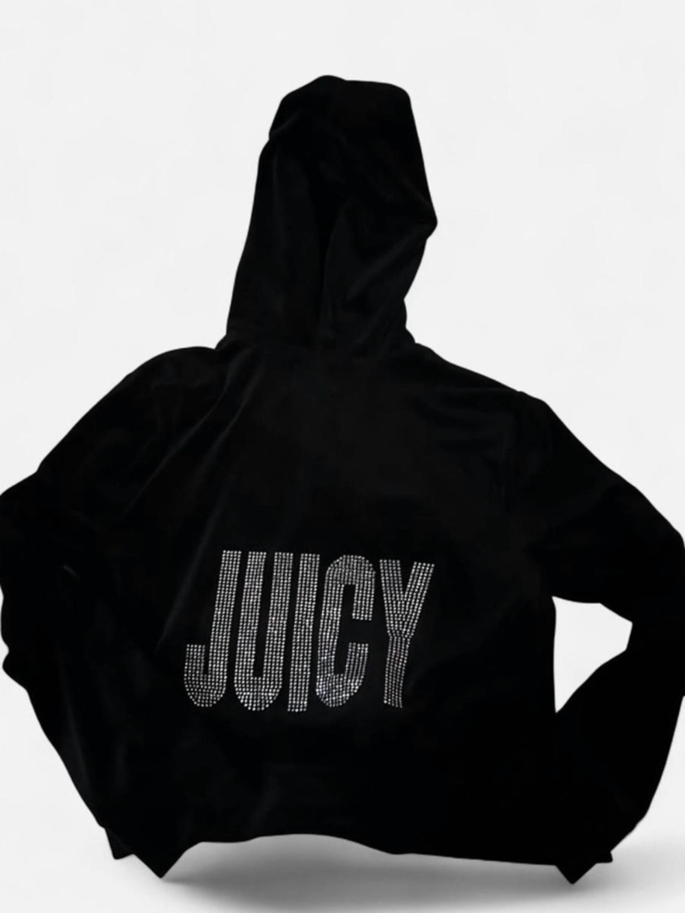 Juicy Couture Black Velour Hoodie with Rhinestone JUICY Back Logo